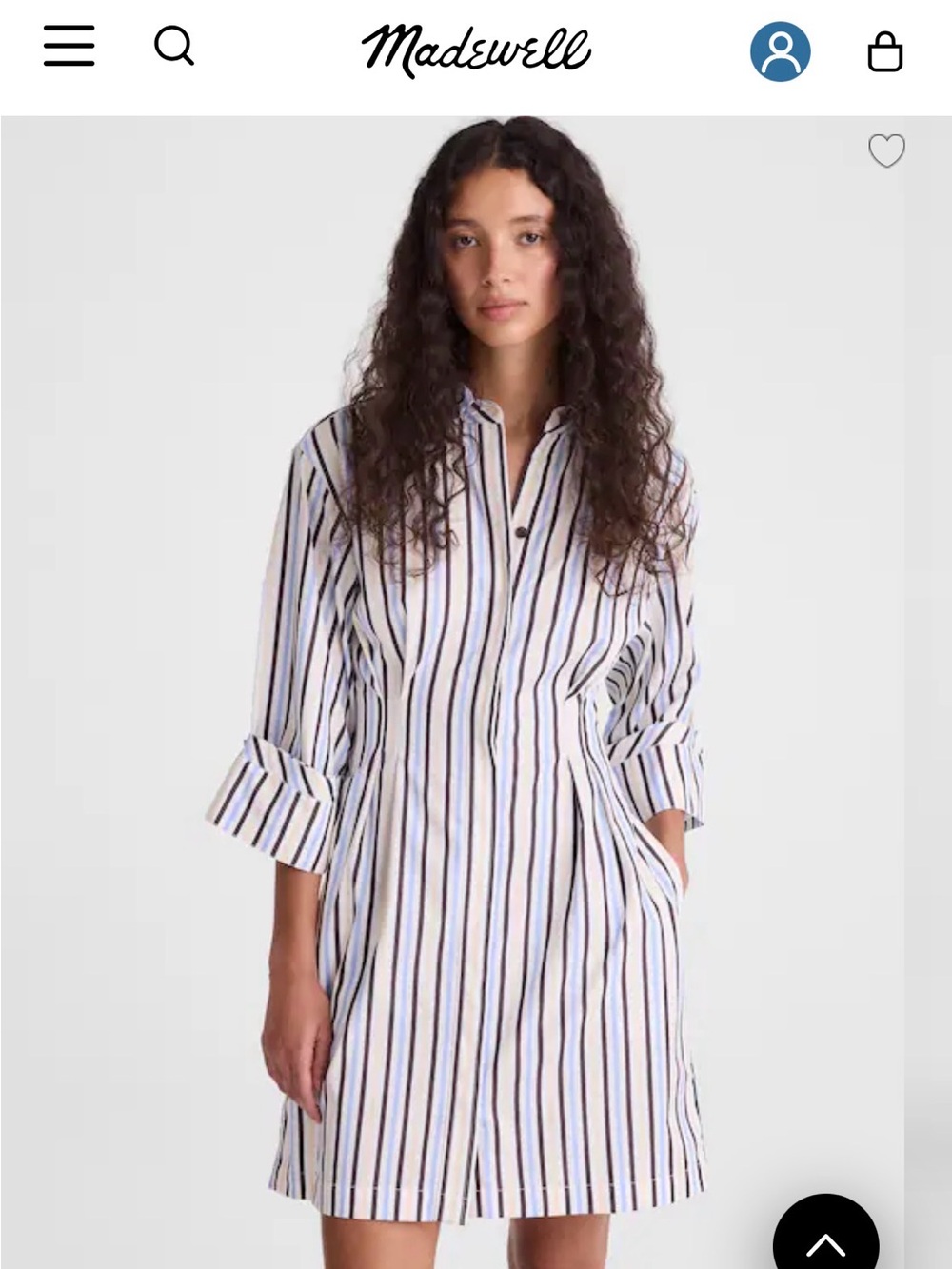 Madewell Vertical Stripe Button-Down Shirt Dress in White and Blue